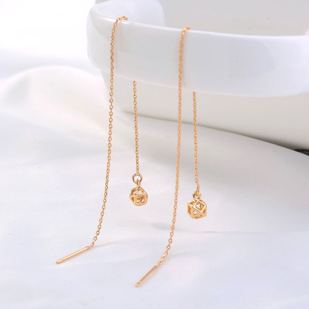 A Pair Of New Hollow Cage Copper Zircon Pendant Tassel Pierced Ear Line Earrings display picture 3