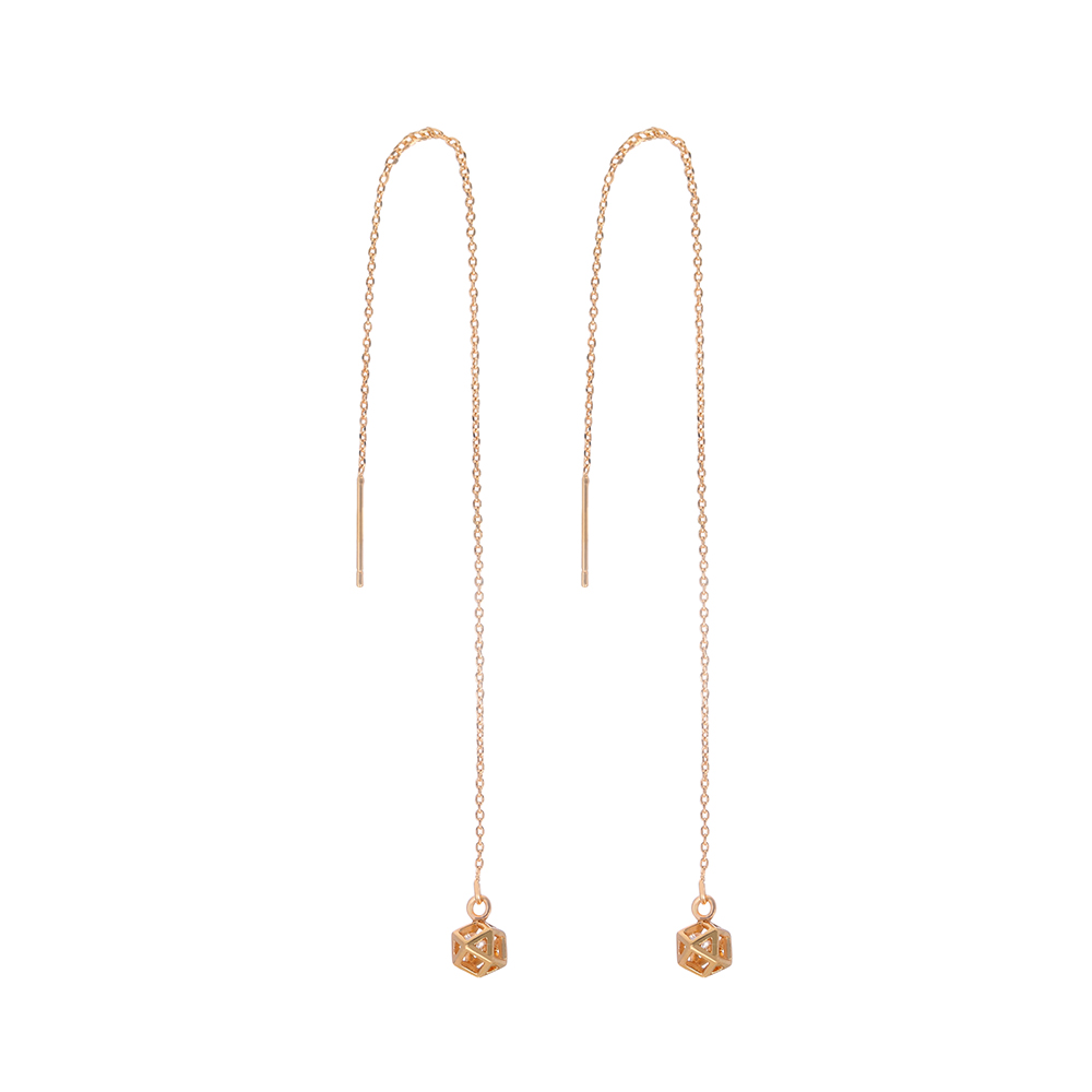 A Pair Of New Hollow Cage Copper Zircon Pendant Tassel Pierced Ear Line Earrings display picture 4