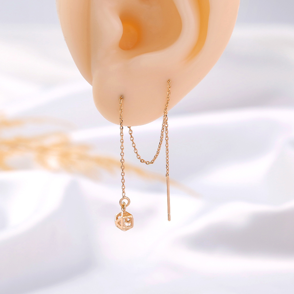 A Pair Of New Hollow Cage Copper Zircon Pendant Tassel Pierced Ear Line Earrings display picture 5