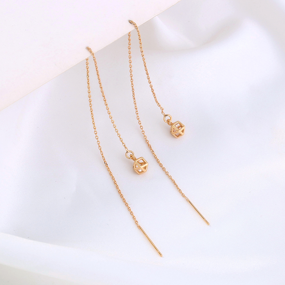 A Pair Of New Hollow Cage Copper Zircon Pendant Tassel Pierced Ear Line Earrings display picture 6