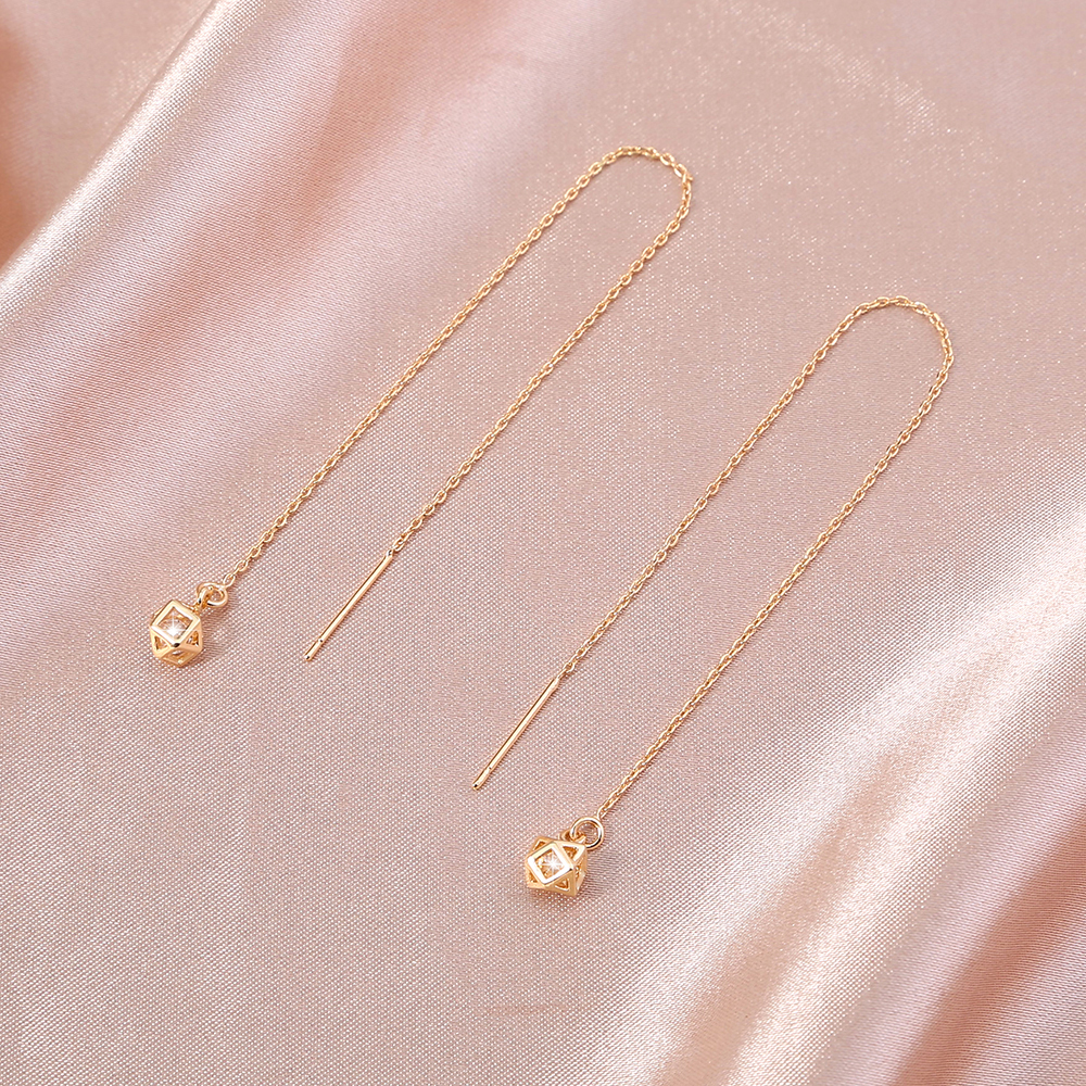 A Pair Of New Hollow Cage Copper Zircon Pendant Tassel Pierced Ear Line Earrings display picture 8