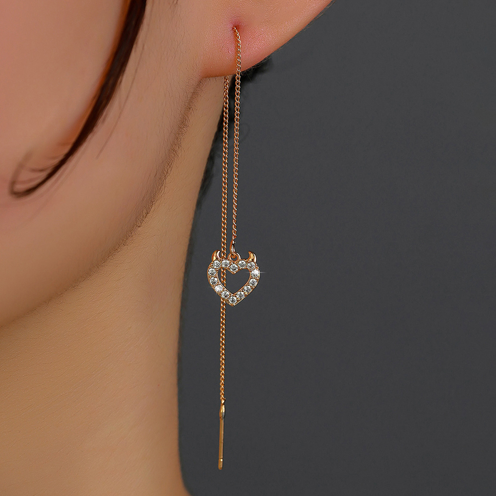 New Copper Micro-inlaid Zircon Heart Pendant Korean Tassel Earrings display picture 1