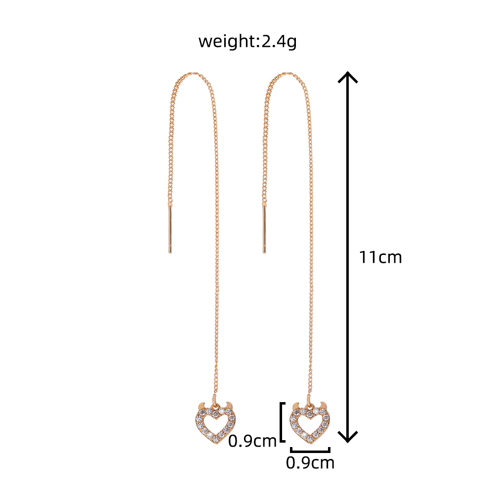 New Copper Micro-inlaid Zircon Heart Pendant Korean Tassel Earrings display picture 3
