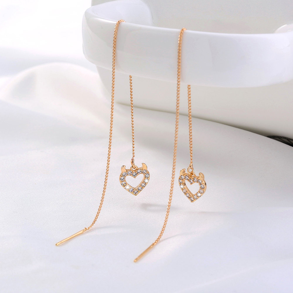 New Copper Micro-inlaid Zircon Heart Pendant Korean Tassel Earrings display picture 7