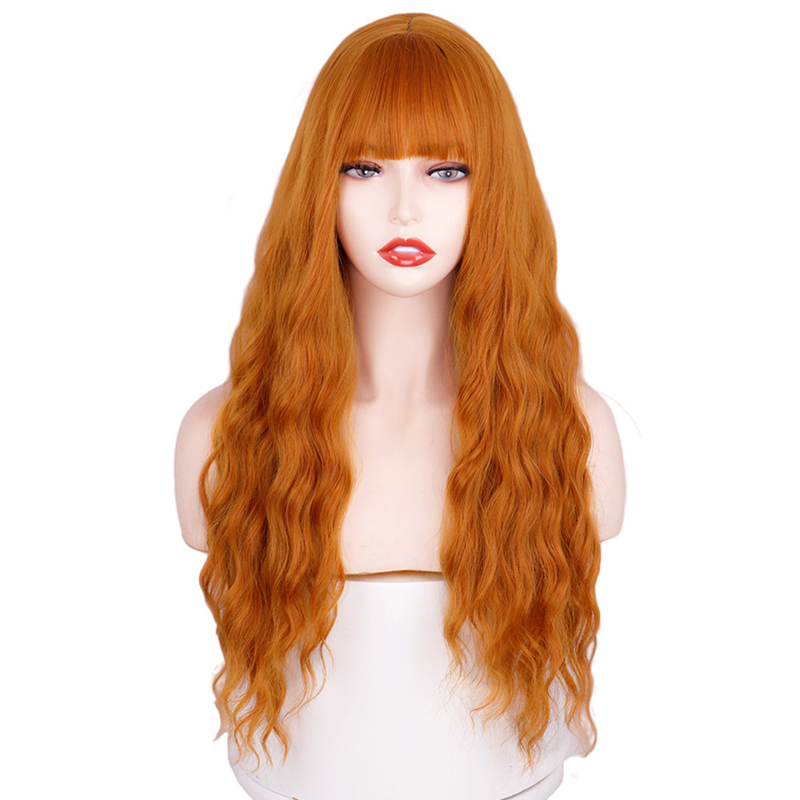 Straight Bangs Long Water Ripple Head Cover High Temperature Wigs 26inches display picture 3