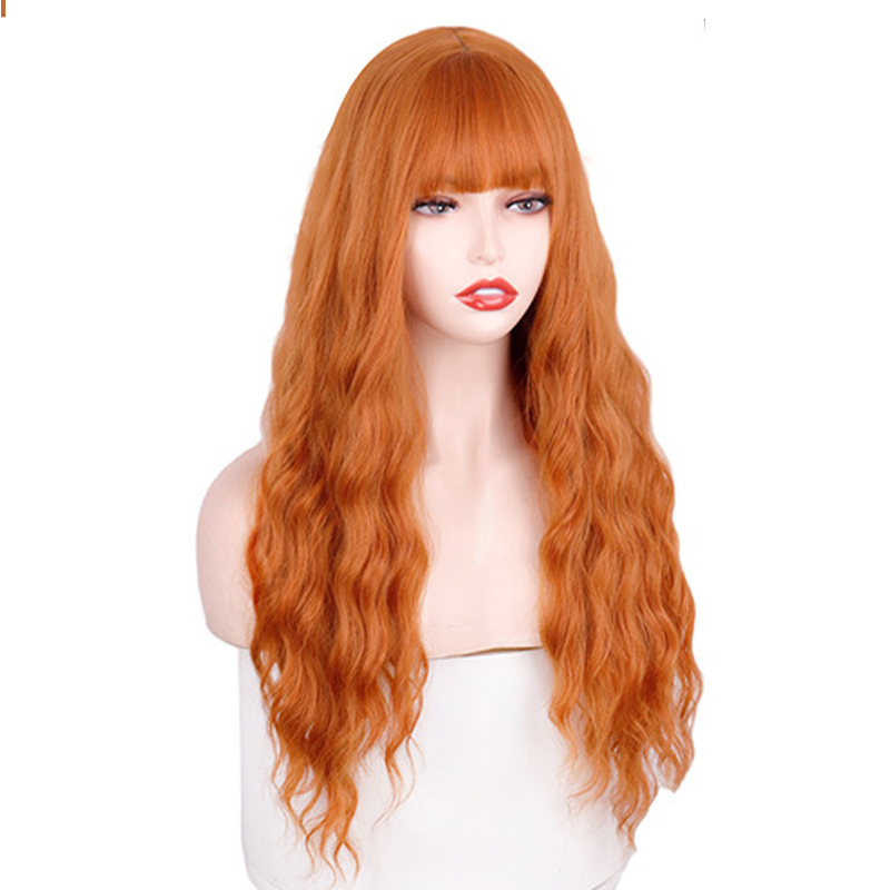 Straight Bangs Long Water Ripple Head Cover High Temperature Wigs 26inches display picture 5