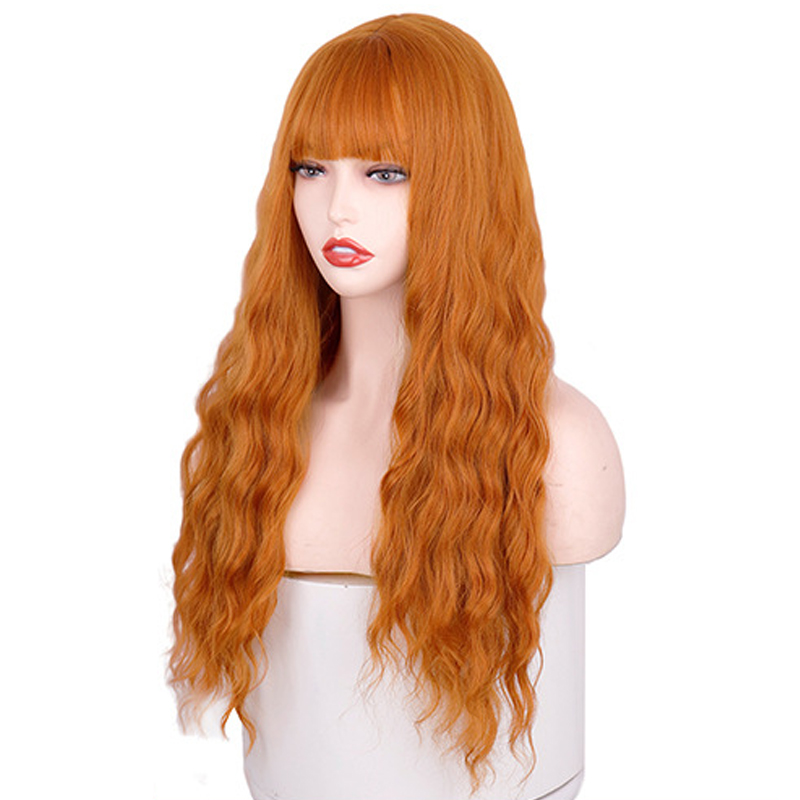 Straight Bangs Long Water Ripple Head Cover High Temperature Wigs 26inches display picture 6