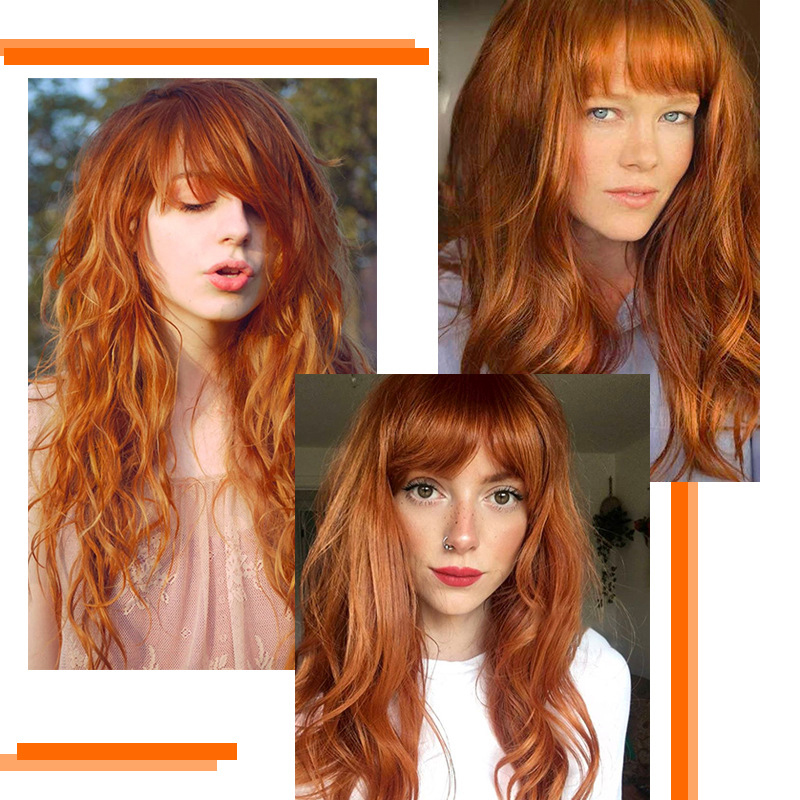 Straight Bangs Long Water Ripple Head Cover High Temperature Wigs 26inches display picture 7