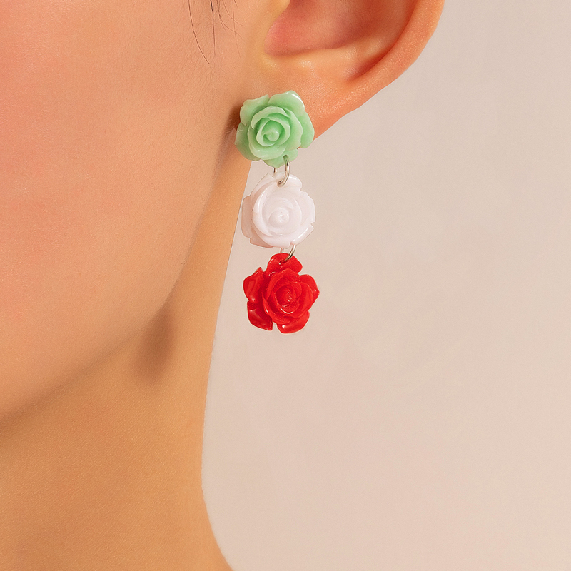 Retro Mode Rote Sprüh Farbe Rose Geometrische Drei Dimensionale Blumen Ohrringe display picture 15