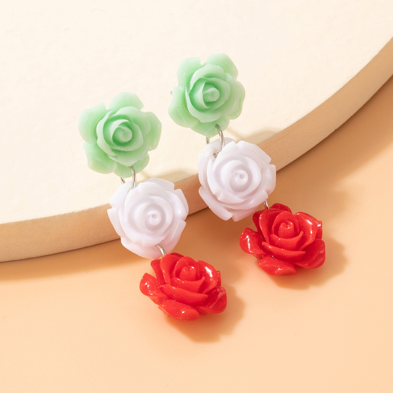 Retro Fashion Red Spray Paint Rose Geometric Three-dimensional Flower Earrings display picture 18