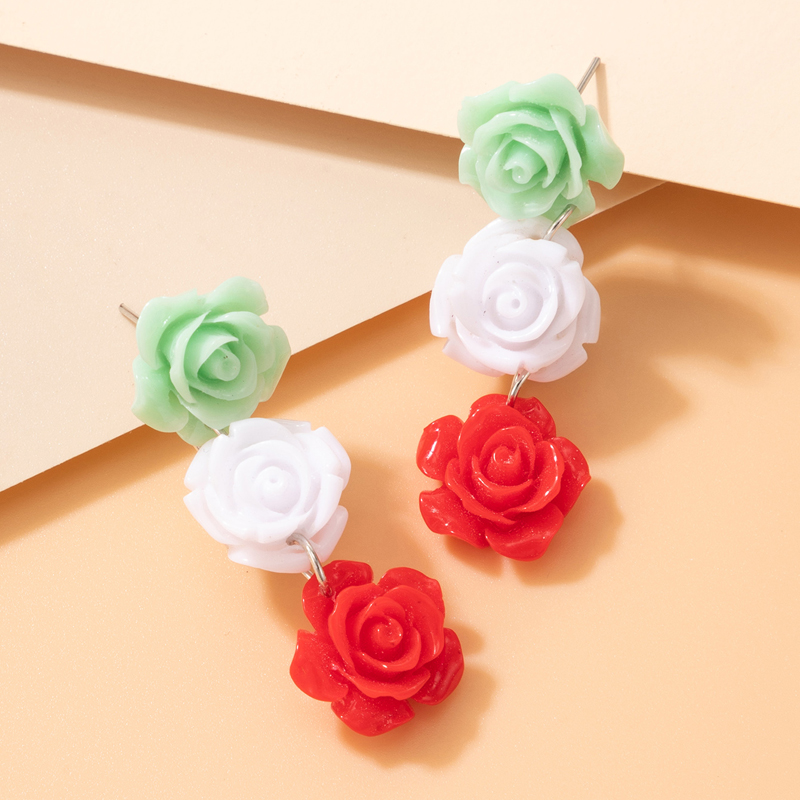 Rétro Mode Rouge Spray Peinture Rose Géométrique En Trois Dimensions Fleur Boucles D'oreilles display picture 19
