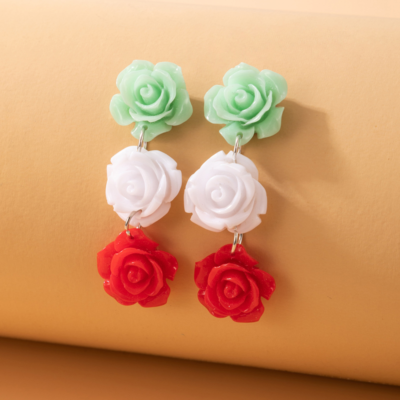 Retro Mode Rote Sprüh Farbe Rose Geometrische Drei Dimensionale Blumen Ohrringe display picture 20