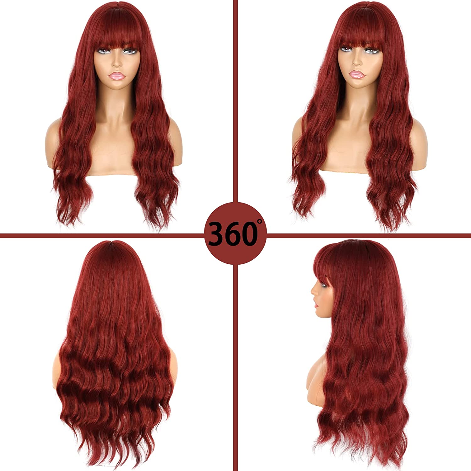 Women's Long Water Ripple Wine Red Headgear High Temperature Wigs 26inches display picture 2