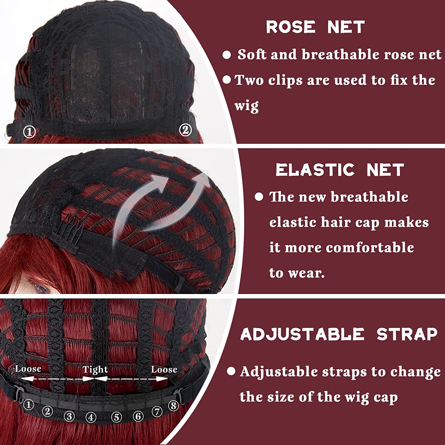 Women's Long Water Ripple Wine Red Headgear High Temperature Wigs 26inches display picture 4