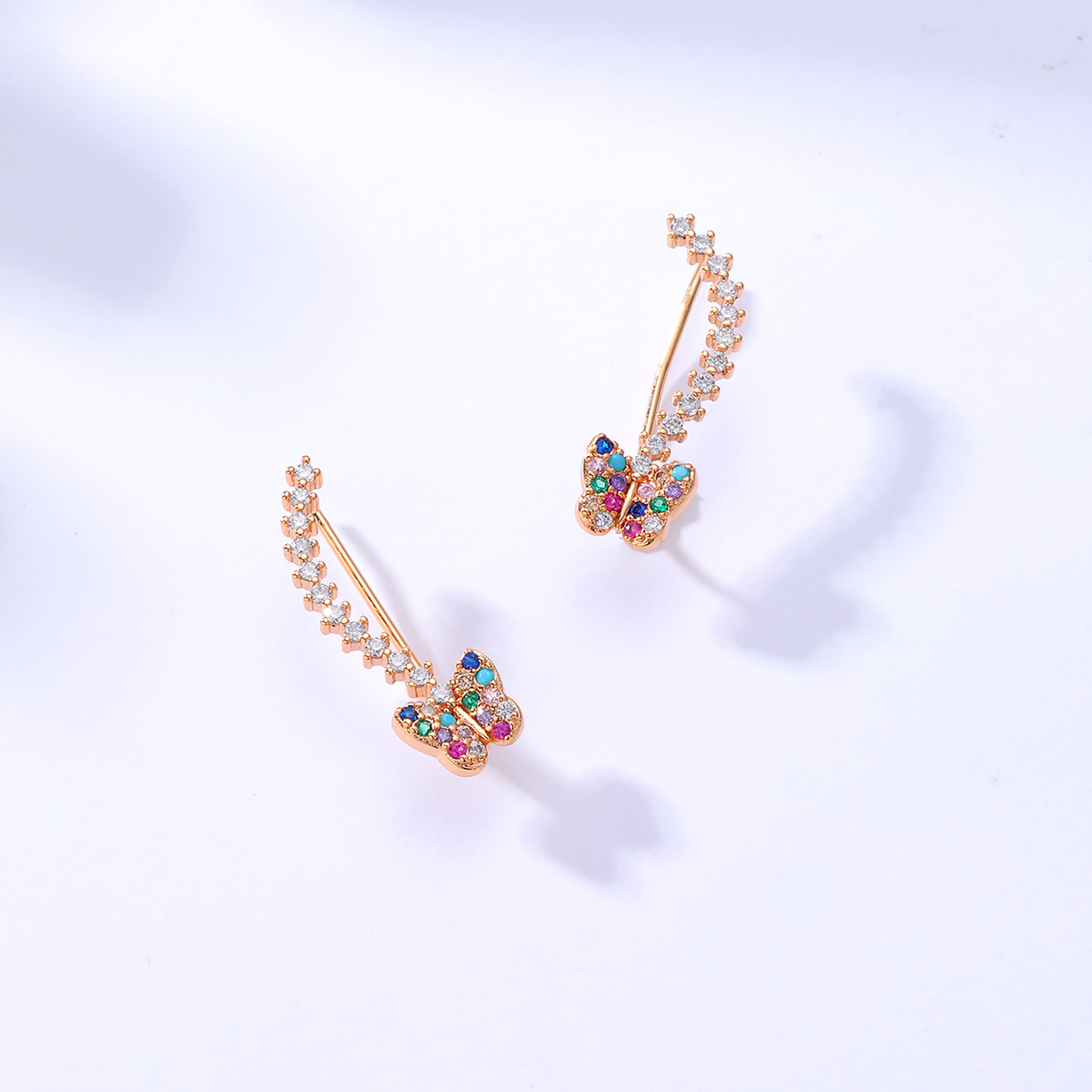 Creative Copper Electroplating 18k Gold Inlaid Colorful Zircon Butterfly Earrings display picture 3