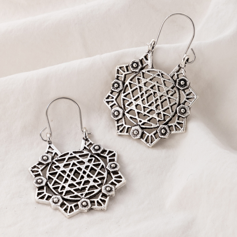 Bohemian New Fashion Floral Honeycomb Pattern Alloy Earrings display picture 9