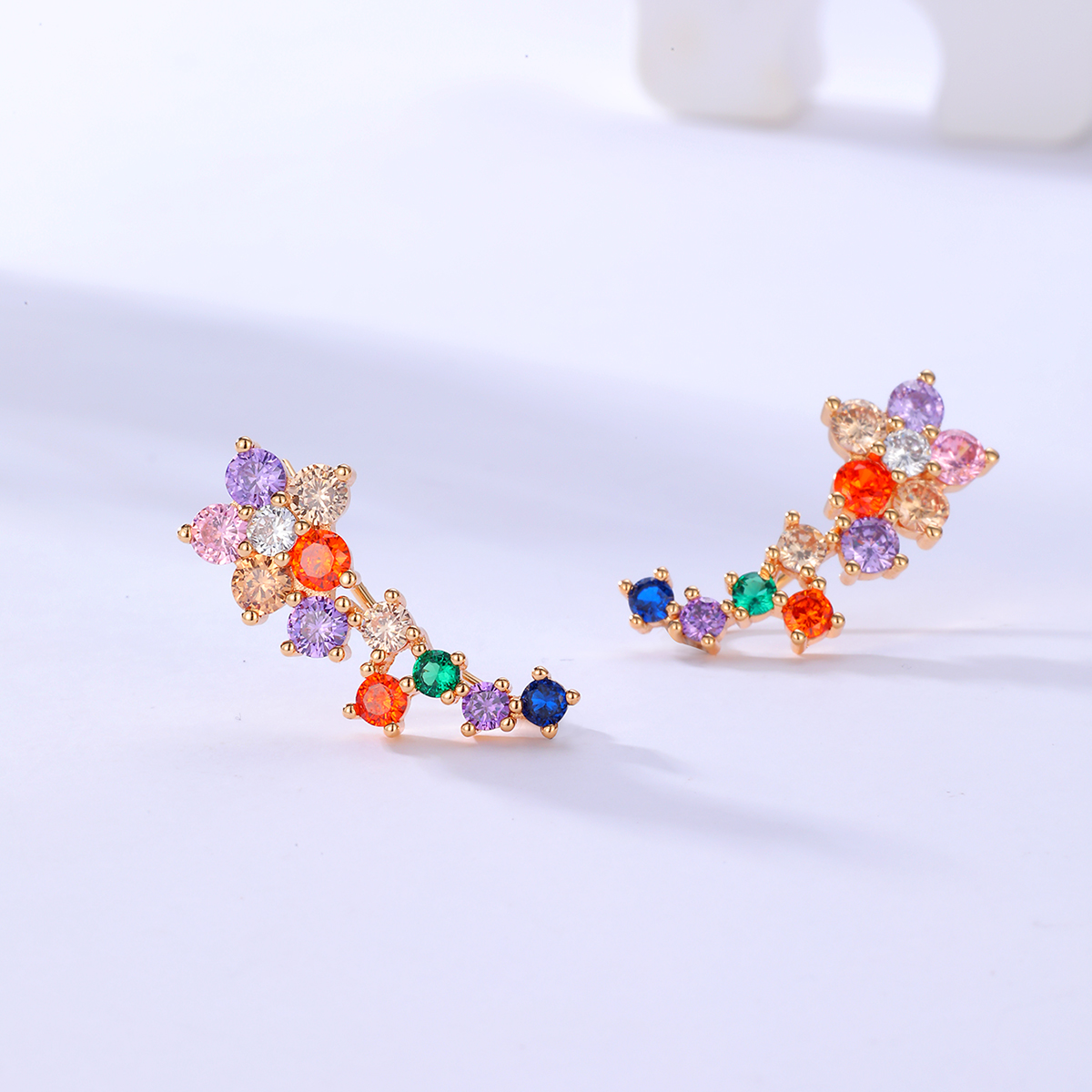 Fashion Copper Electroplating 18k Gold Inlaid Colorful Zircon Flower Earrings display picture 2