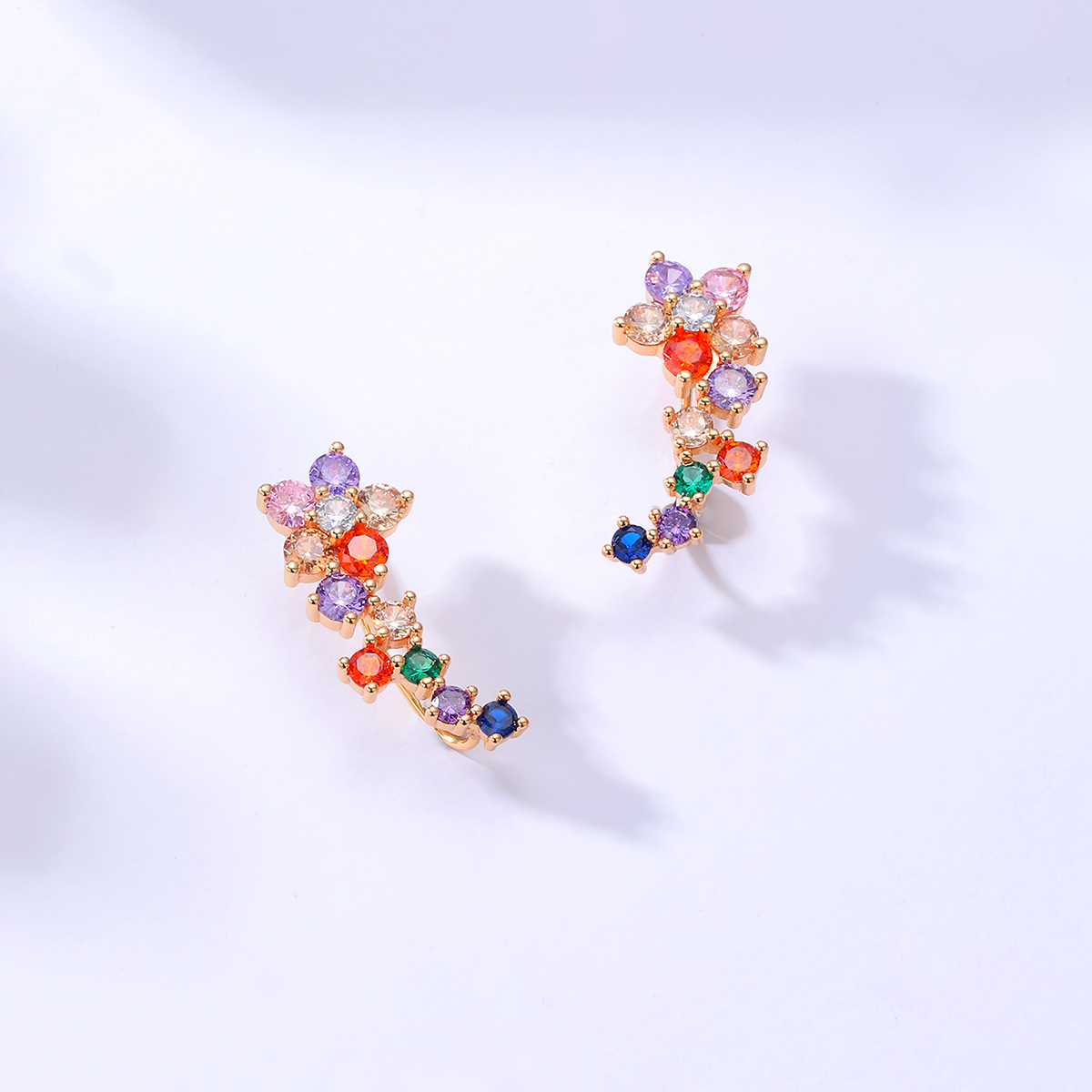 Fashion Copper Electroplating 18k Gold Inlaid Colorful Zircon Flower Earrings display picture 3