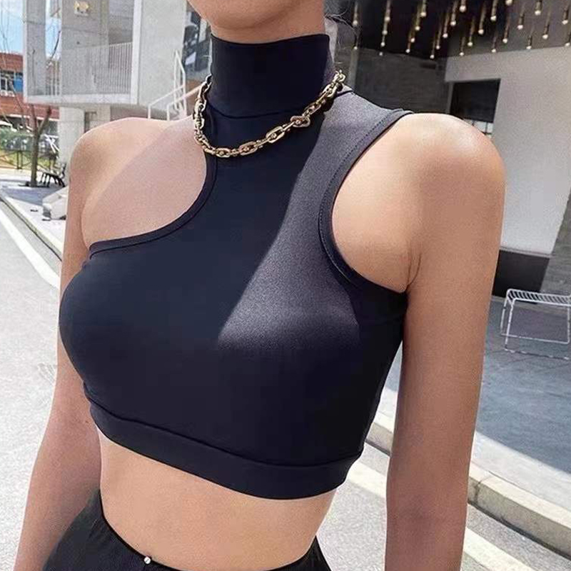 High Collar Sleeveless Suspender Irregular Tight Halter Neck Vest display picture 2