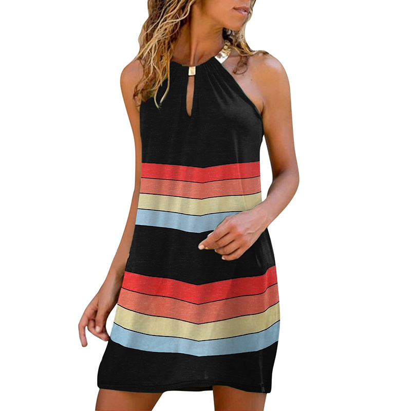 Fashion Sexy Contrast Color Halter Sleeveless Dress display picture 2