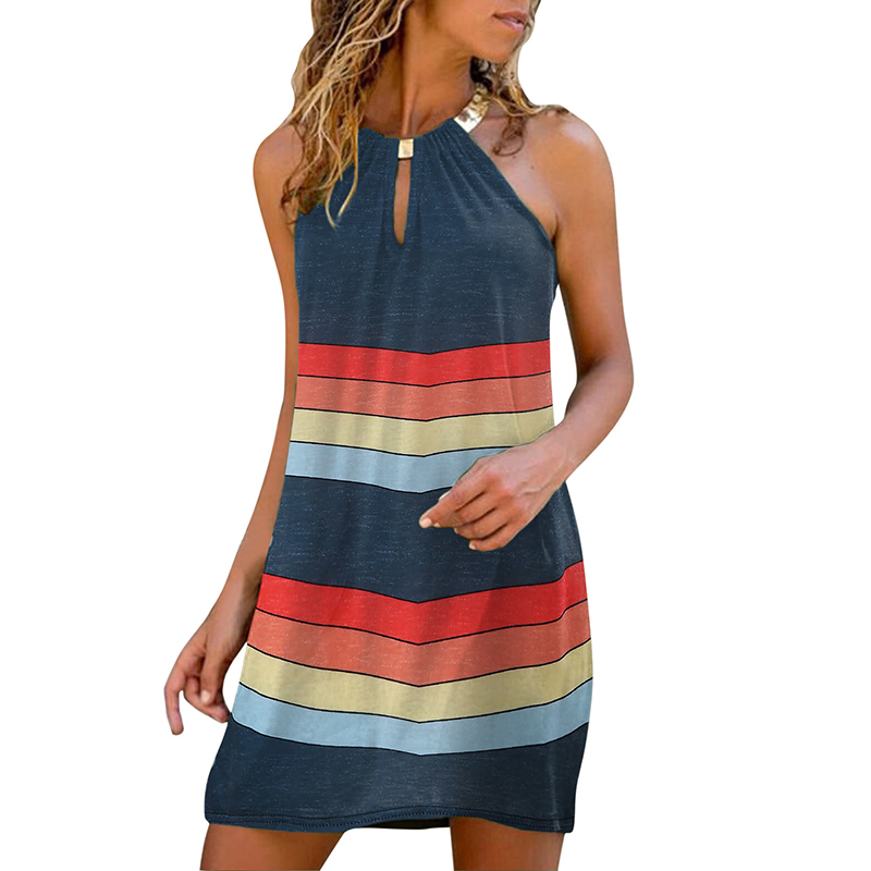 Fashion Sexy Contrast Color Halter Sleeveless Dress display picture 3