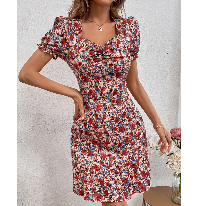 Floral Printed Women's Square Neck Short Sleeve Dress display picture 5