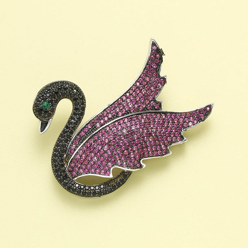 Fashion Delicate Diamond Swan Copper Brooch display picture 2