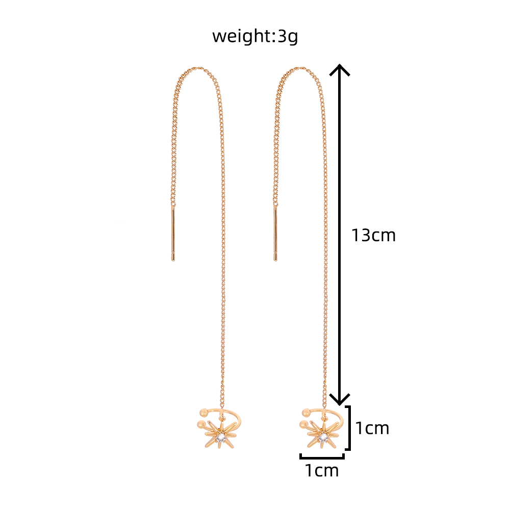 A Pair Of New Fashion Copper Zircon Eight-pointed Star Earrings With Tassel Pierced Earrings display picture 1