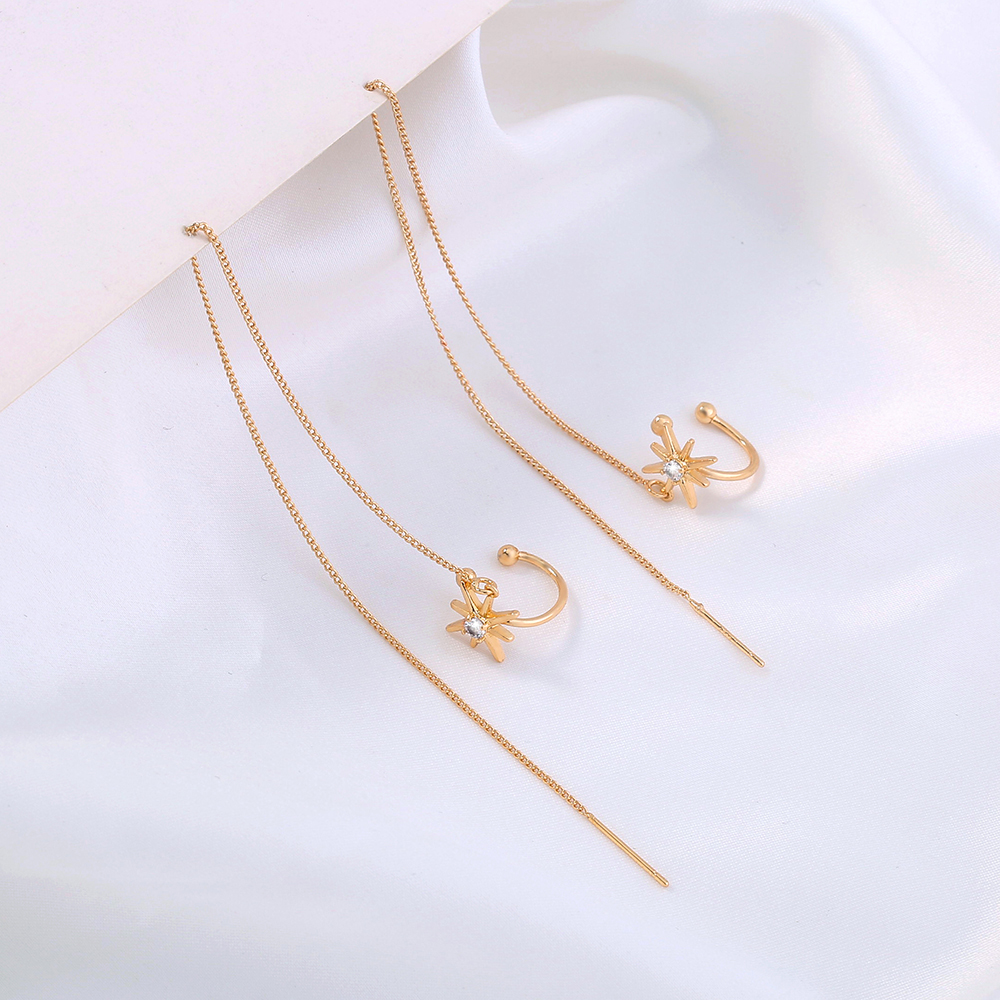 A Pair Of New Fashion Copper Zircon Eight-pointed Star Earrings With Tassel Pierced Earrings display picture 4