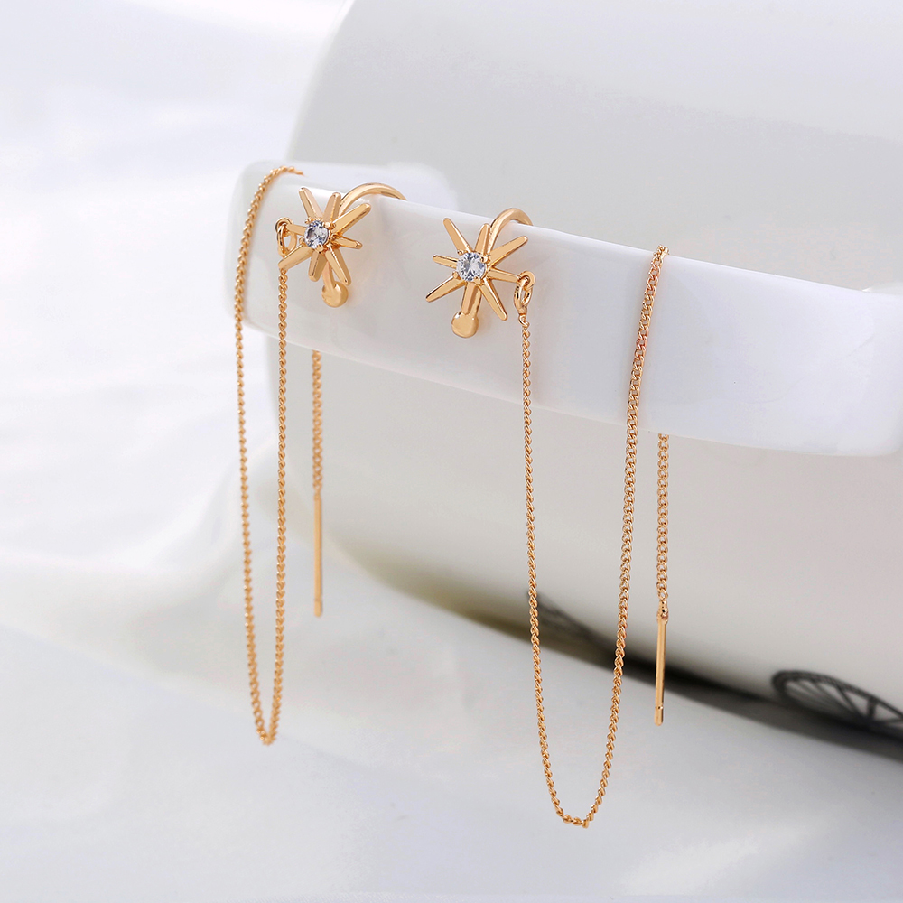 A Pair Of New Fashion Copper Zircon Eight-pointed Star Earrings With Tassel Pierced Earrings display picture 6