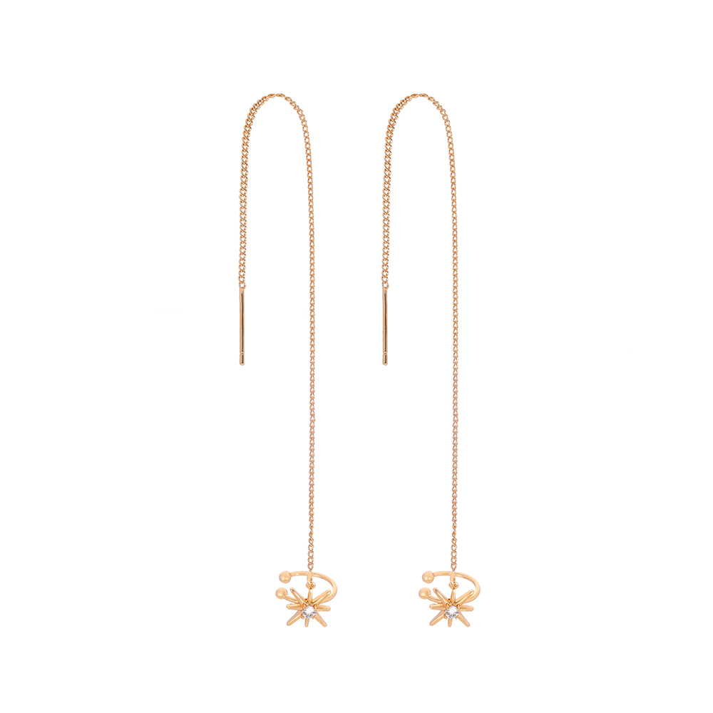 A Pair Of New Fashion Copper Zircon Eight-pointed Star Earrings With Tassel Pierced Earrings display picture 8