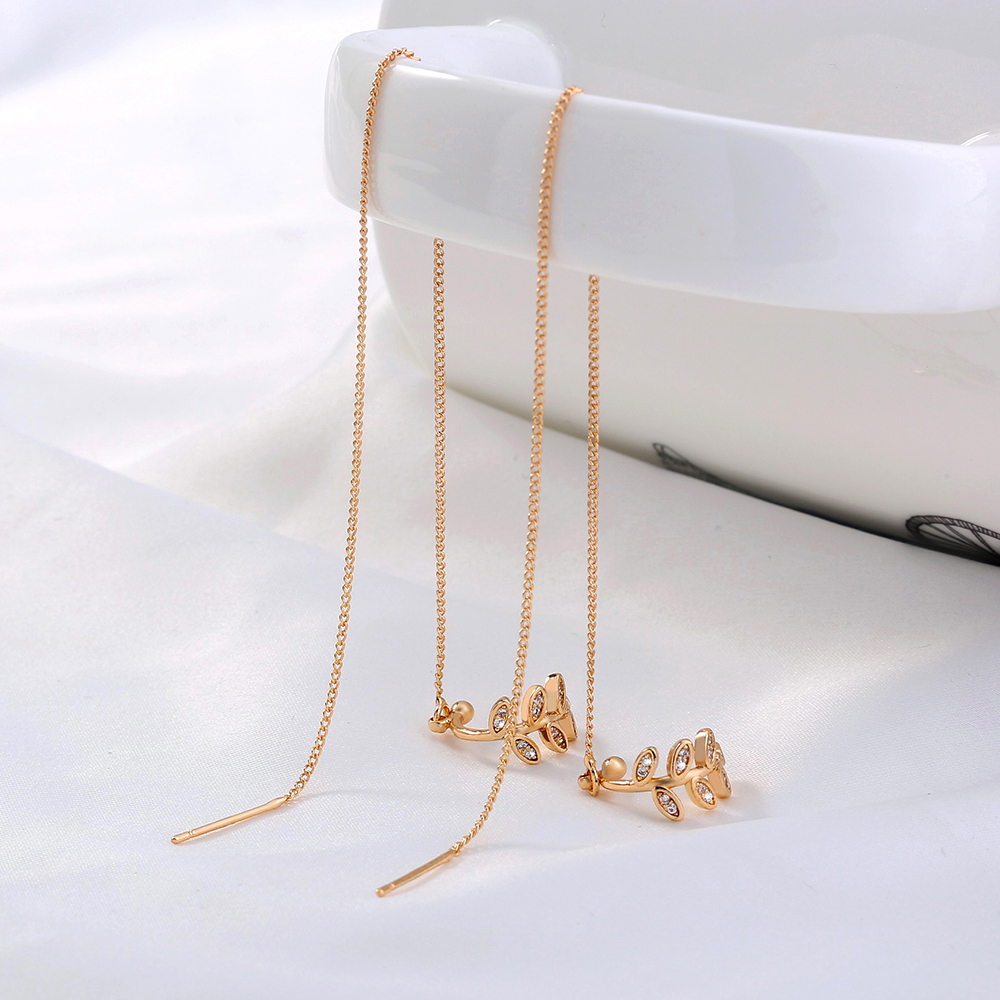 Pair Of New Fashion Copper Micro-inlaid Zircon Branch Pendant Tassel Pierced Earrings display picture 4