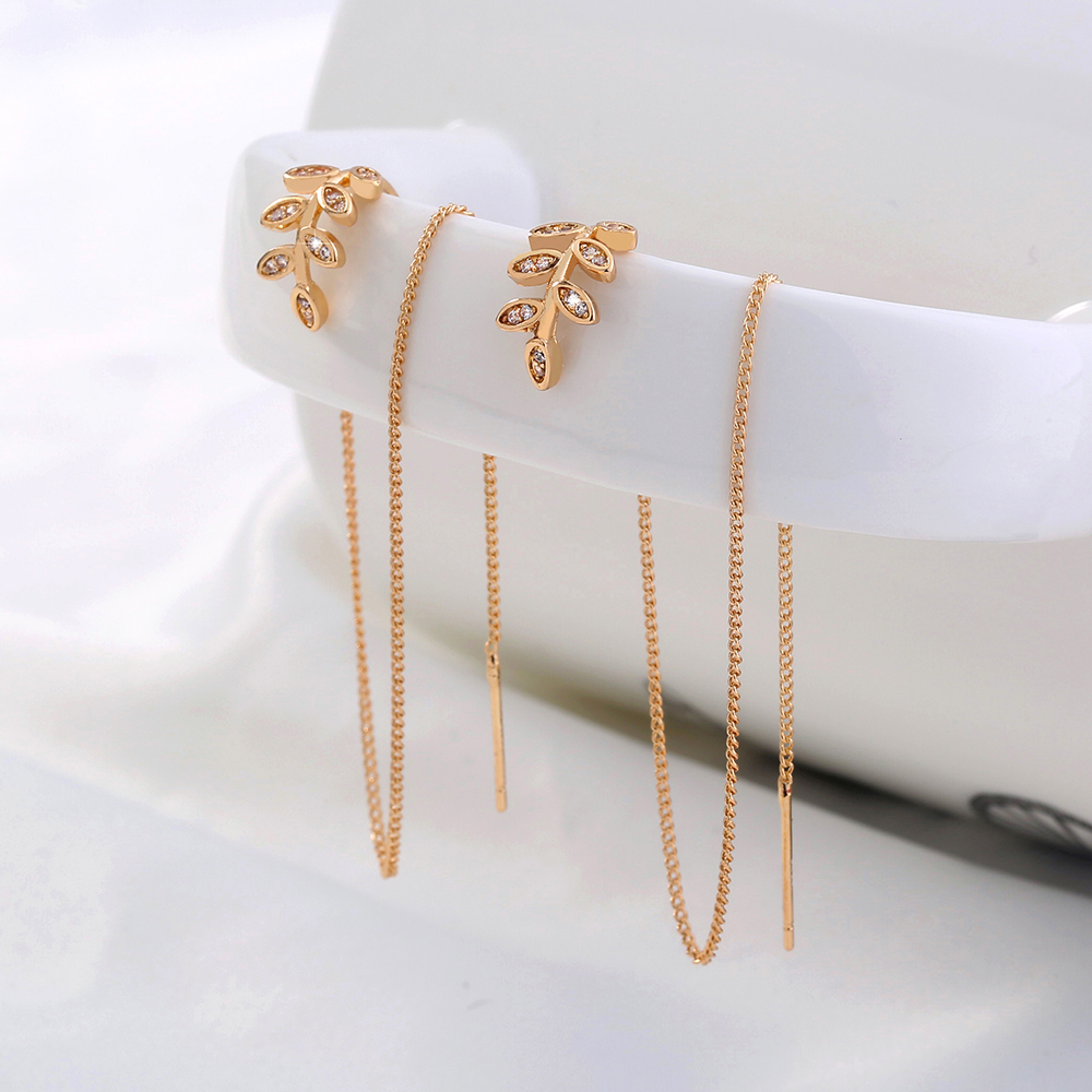 Pair Of New Fashion Copper Micro-inlaid Zircon Branch Pendant Tassel Pierced Earrings display picture 5