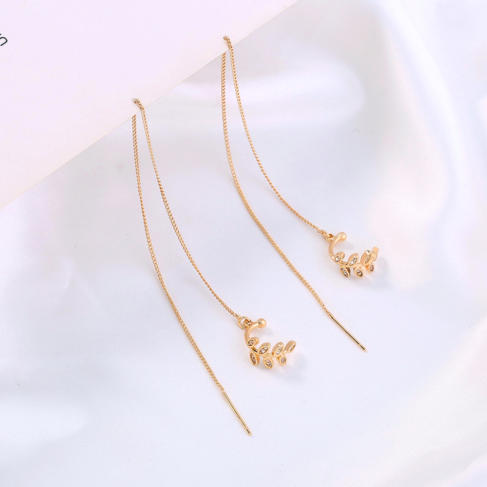 Pair Of New Fashion Copper Micro-inlaid Zircon Branch Pendant Tassel Pierced Earrings display picture 7