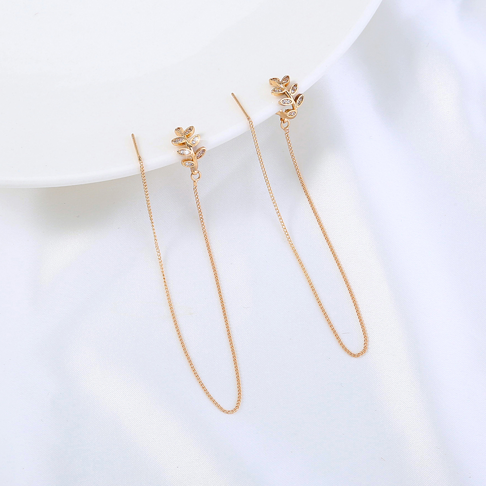 Pair Of New Fashion Copper Micro-inlaid Zircon Branch Pendant Tassel Pierced Earrings display picture 8