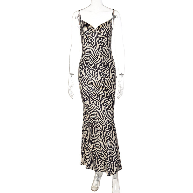 2022 Fashion New Hollow Sling Zebra Print Slim Dress display picture 4