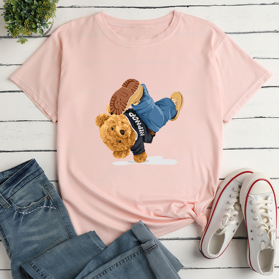 Hip-hop Bear Print Loose Casual T-shirt display picture 3