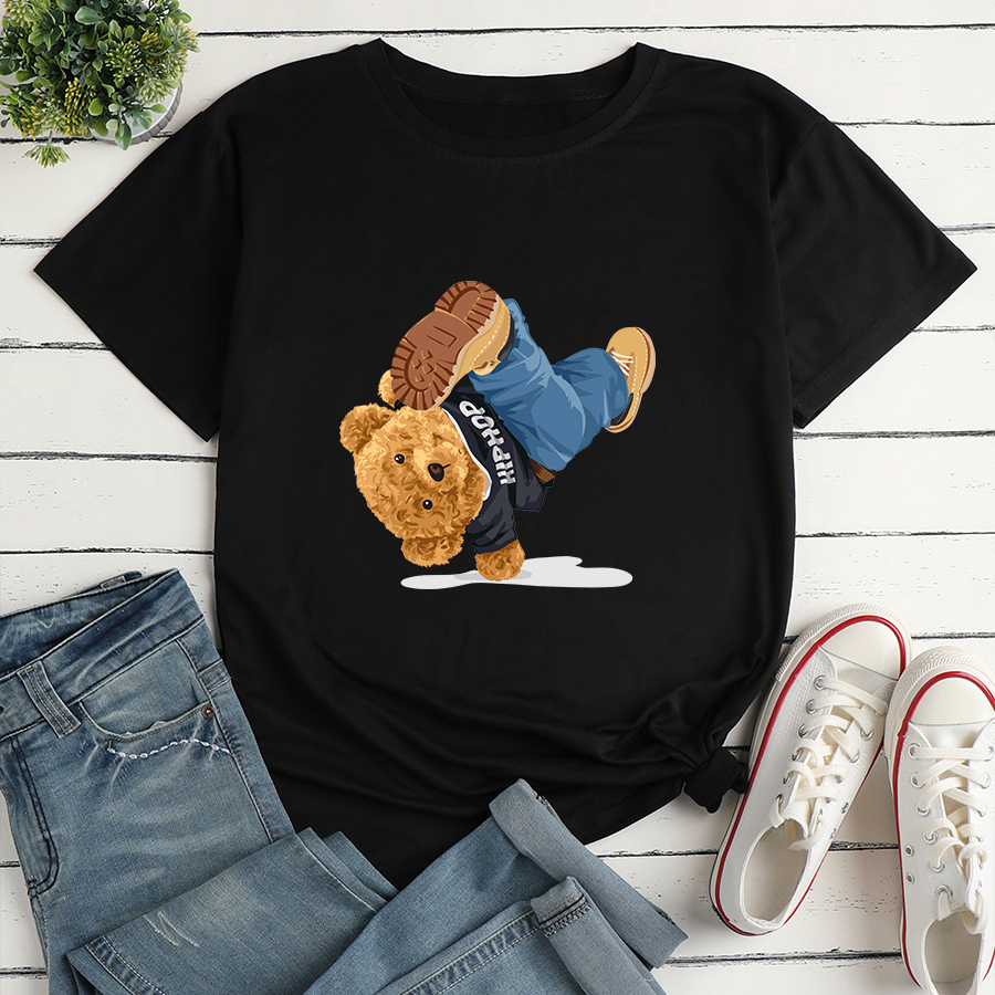Hip-hop Bear Print Loose Casual T-shirt display picture 5
