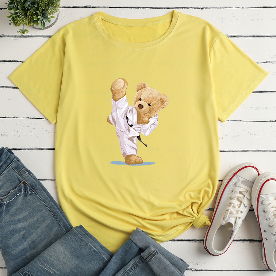 Short-sleeved Judo Bear Print Loose Casual T-shirt display picture 3