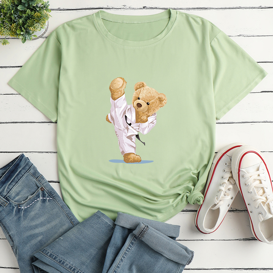 Short-sleeved Judo Bear Print Loose Casual T-shirt display picture 5