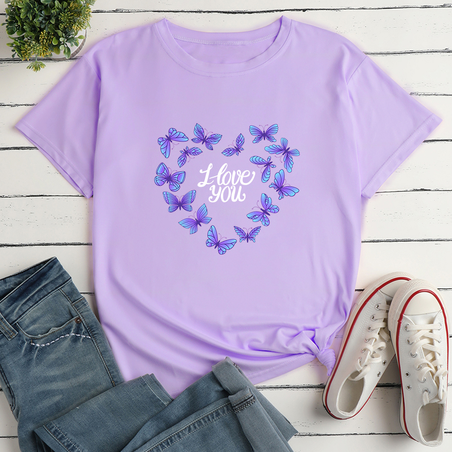 Short-sleeved Butterfly Heart Alphabet Print Loose Casual T-shirt display picture 1