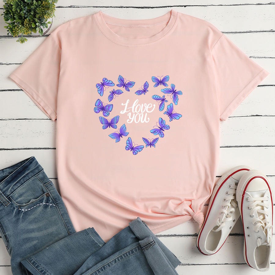 Short-sleeved Butterfly Heart Alphabet Print Loose Casual T-shirt display picture 3