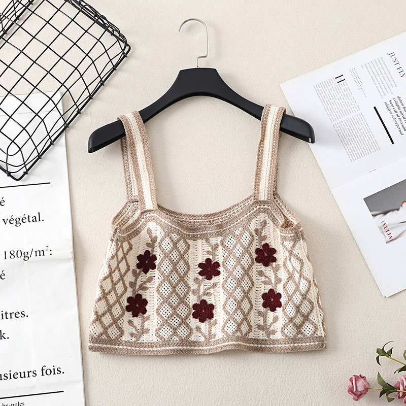 New Retro Crochet Lace Flower Rhombus Knitted Camisole display picture 3