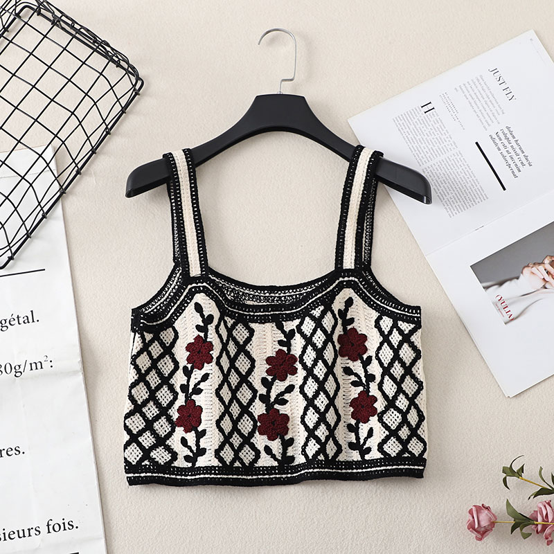 New Retro Crochet Lace Flower Rhombus Knitted Camisole display picture 4