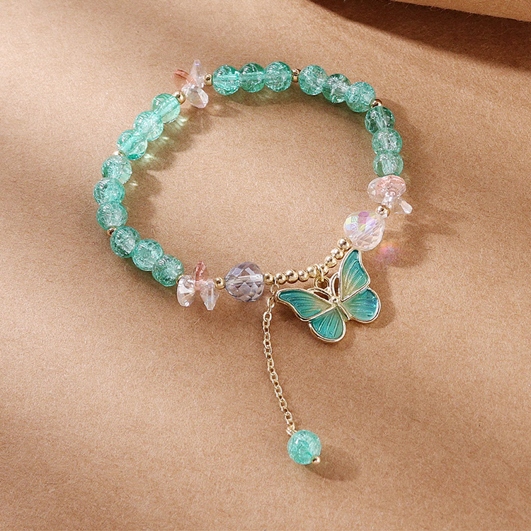Korean Version Of Butterfly Color Crystal Beaded Bracelet display picture 1
