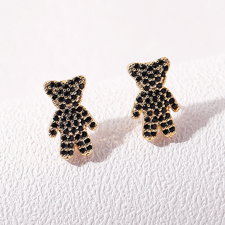 New Copper Inlaid Zircon Small Bear Geometric Stud Earrings display picture 1
