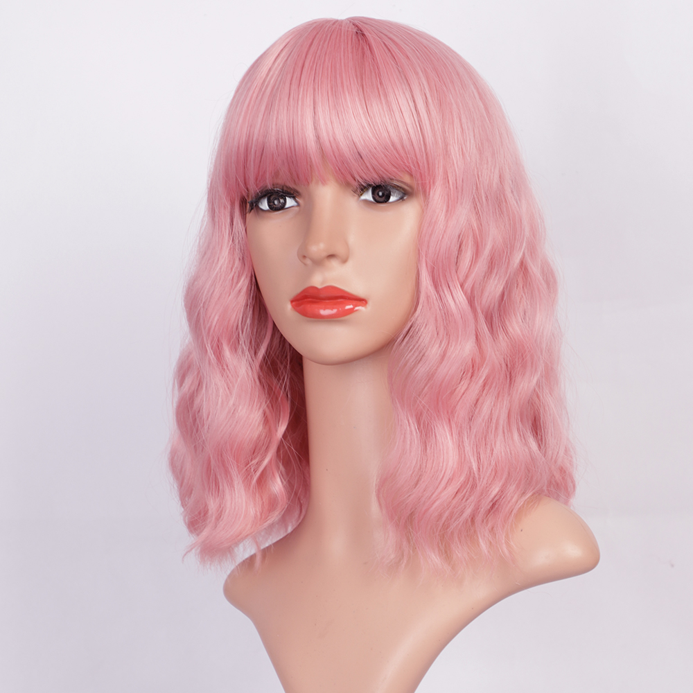 Pink Short Curly Hair Water Ripple Wig Chemical Fiber Wig display picture 2
