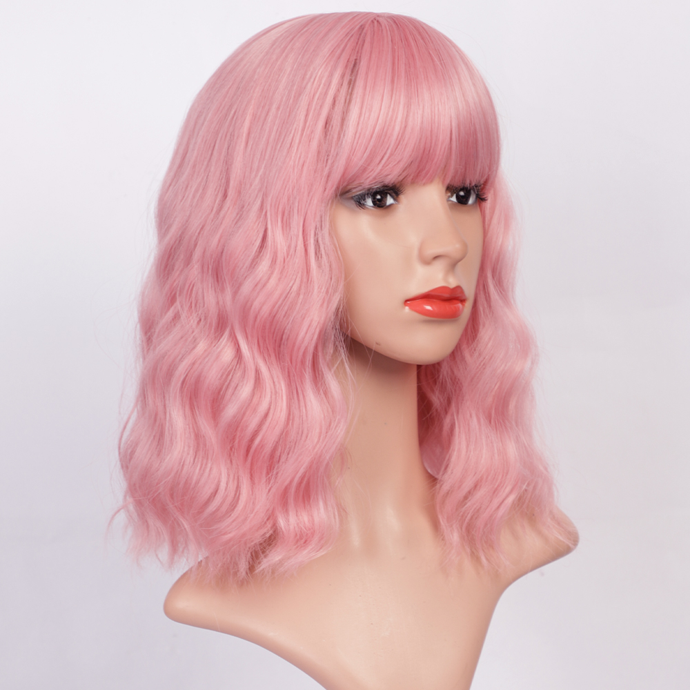 Pink Short Curly Hair Water Ripple Wig Chemical Fiber Wig display picture 4