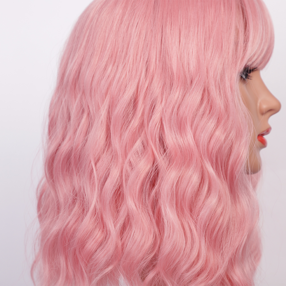 الوردي شعر مستعار قصير مجعد المياه تموج شعر مستعار الألياف الكيماوية display picture 6