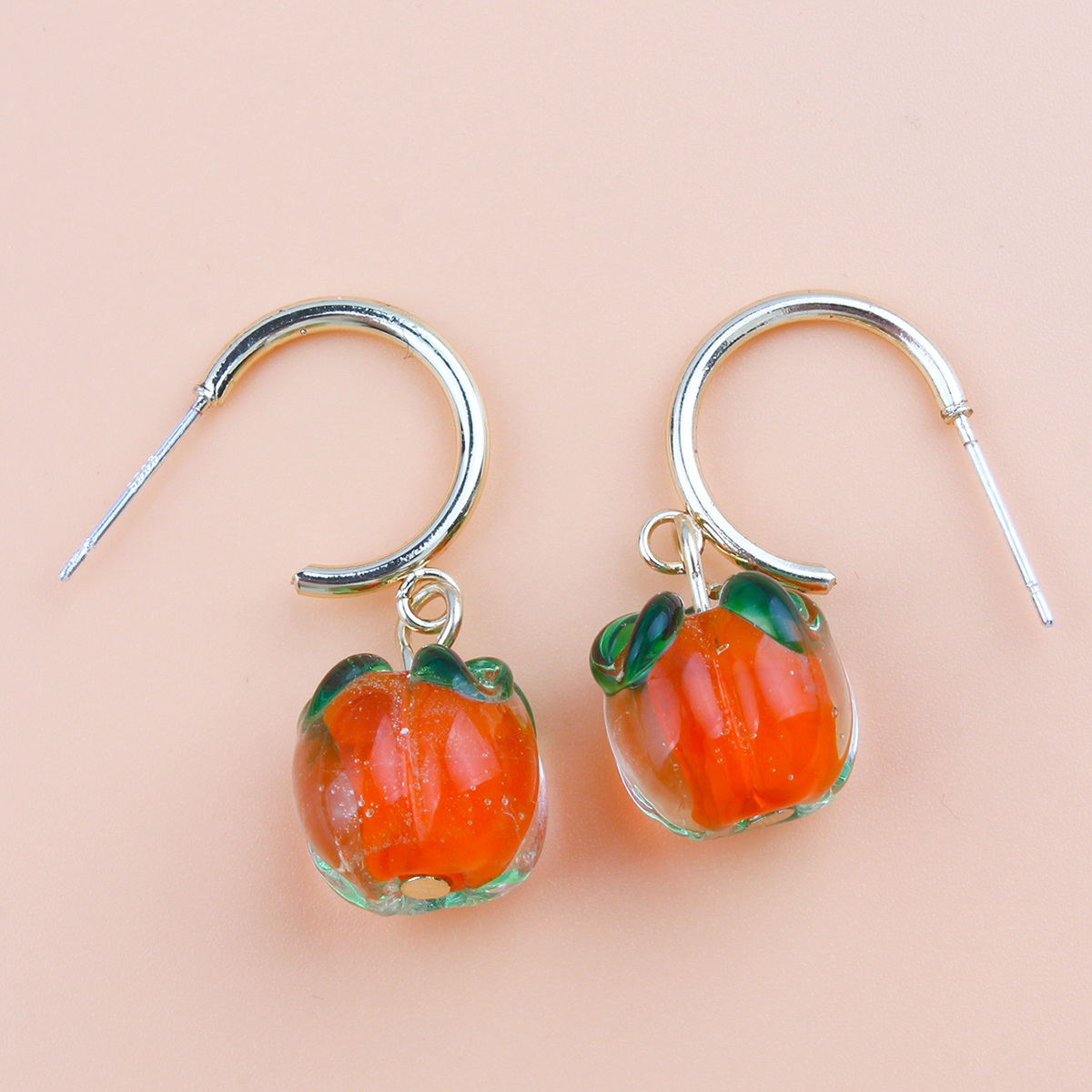 New Year Persimmon Ruyi Retro Simple Oil Glass Small Hoop Earrings display picture 1